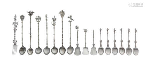 by various makers, 19th/20th century  A collection of Continental figural spoons and forks
