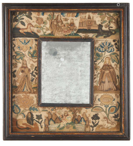 Third quarter 17th century A Charles II Needlework and Stumpwork Mirror