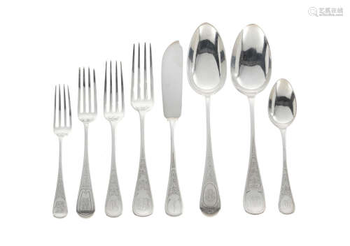 by TIffany & Co., New York, NY, 19th/20th century  AN AMERICAN STERLING SILVER PARTIAL FLATWARE SERVICE