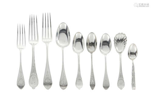 by TIffany & Co., New York, NY, 19th/20th century  An assembled group of American silver flatware