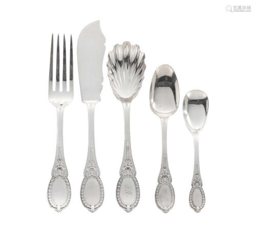 by Henry Hebbard for TIffany & Co., New York, NY, marked H.H. Patent 1859, 19th century  A rare American sterling silver flatware collection