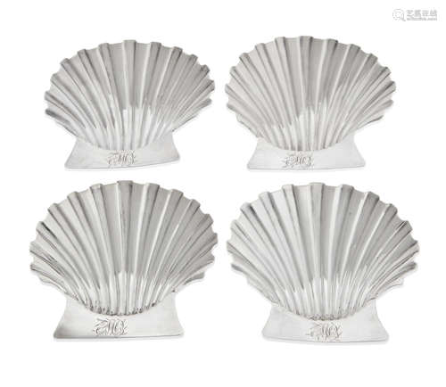 London, early 19th century  A set of four English sterling silver shell dishes