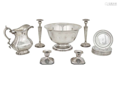 by various makers, 19th/20th century  An assembled group of American silver table articles
