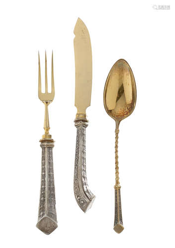 by Koch & Bergfeld, Bremen, Germany, Circa 1884  A German 800 Standard Silver Dessert flatware set for six