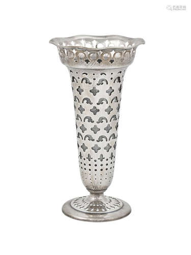 by TIffany & Co., New York, NY, 20th century  An American sterling silver reticulated trumpet vase