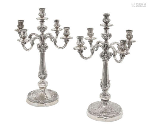 by Lale, Istanbul, marked Lale 925 sterling, 20th century  A pair of Turkish silver five-arm candelabras