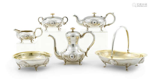 by Karl Jasivelainen, assay master mark B.C, St. Petersburg,  1869  A Russian  84 standard silver  six-piece tea and coffee service