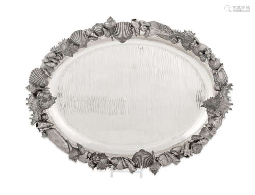 by Gianmaria Buccellati, marks for Fabbrica Argenteria Clementi di Giovanni Mantel & Co., Bologna, 20th century  An Italian sterling silver tray with applied cast shell form border