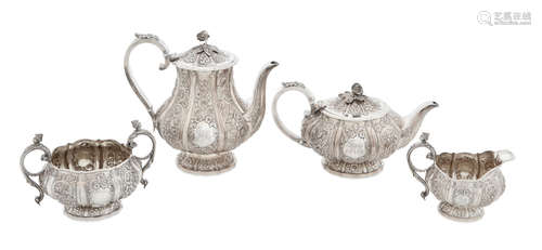 by Robert Hennell IV, London, 1867  An English sterling silver 4-piece tea and coffee service