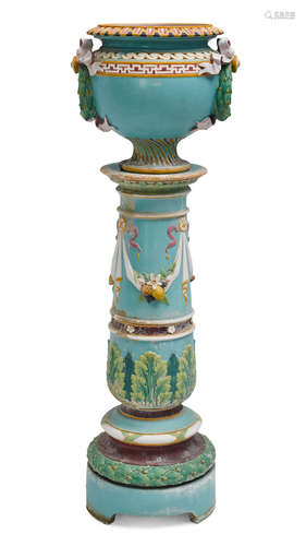 Possibly Minton, late 19th century An English Majolica jardinière on stand