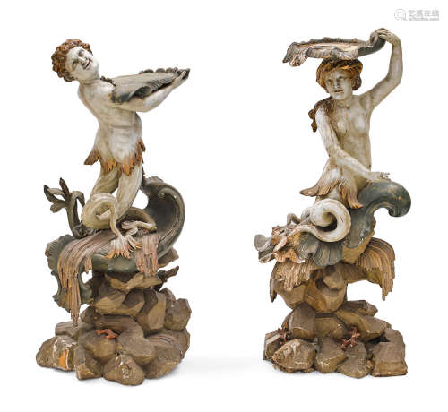19th century A Pair of Italian Baroque Style Polychrome Decorated Figures