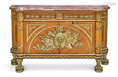 After a model by Bennamn, 20th century A Louis XVI Style Marble Top Gilt Bronze Mounted Mahogany Commode