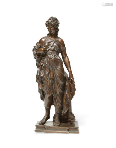 A French Patinated Bronze Allegorical Figure of a Maiden  Henry Etienne Dumaige (French, 1830-1888)