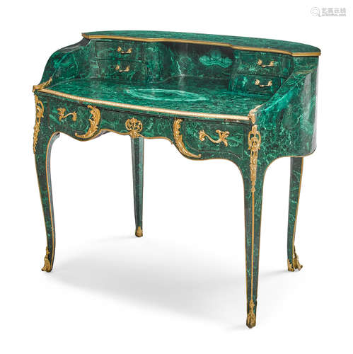 20th century Louis XV style gilt bronze mounted malachite bureau de dame