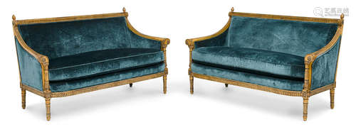 20th century A Pair of Louis XVI Style Gold Painted Settees