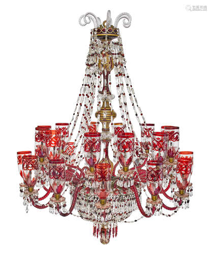 20th century A monumental Anglo-Indian cut clear and ruby glass chandelier