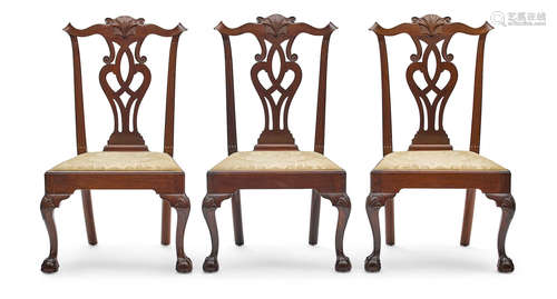 Philadelphia, third quarter 18th century A Set of Three Chippendale Carved Walnut Side CHairs