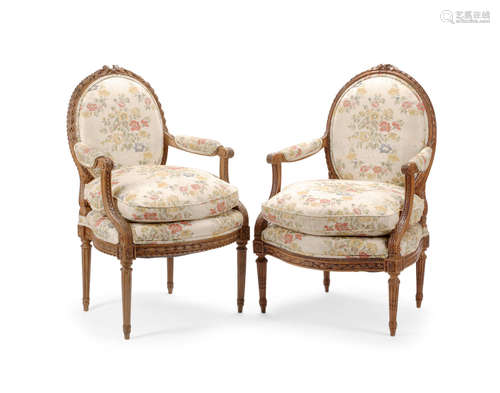 18th century A Near Pair of Louis XVI Walnut Fauteuils