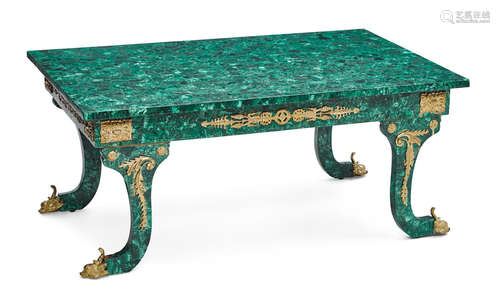 20th century A Classical style gilt bronze mounted malachite low table