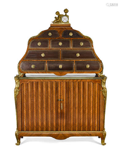 Late 19th century A Louis XV Style Gilt Bronze Mounted Parquetry Kingwood and Mahogany Cartonnier Cabinet