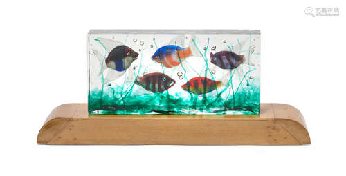 A Contemporary Art Glass Aquarium sculpture on Illuminated Base