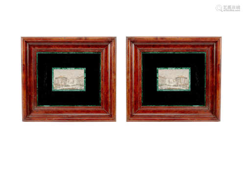 20th century A Pair of Framed Italian Micromosaic, Marble and Malachite Plaques