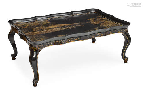 Contemporary A Rococo Style Chinoserie Decorated Black Laquered Tray Table