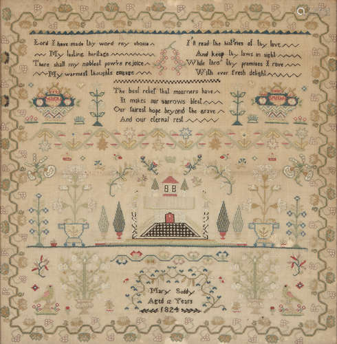 Mary Soddy, 1824 An English Silk and Linen Needlework Sampler