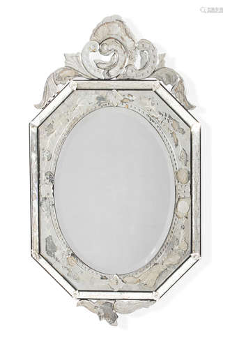 20th century A Venetian Style Etched Glass Framed Mirror