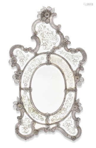 Late 19th century A Venentian Rococo Style Etched Glass Framed Mirror