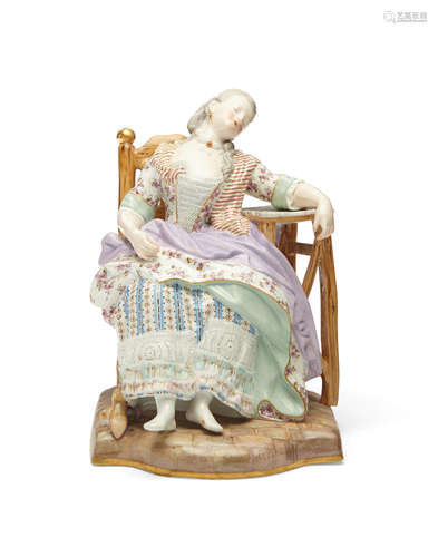 Late 19th/early 20th century A Meissen porcelain figure of a woman sleepingafter Michel Victor Acier