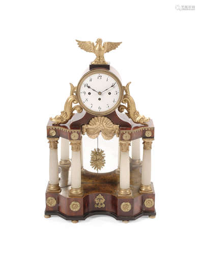 Late 19th/early 20th century A Continental Neoclassical Style Alabaster, Giltwood and Mahogany Clock