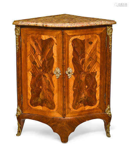 18th/19th century A Louis XV Gilt Bronze Mounted Marquetry and Kingwood Corner Cabinet