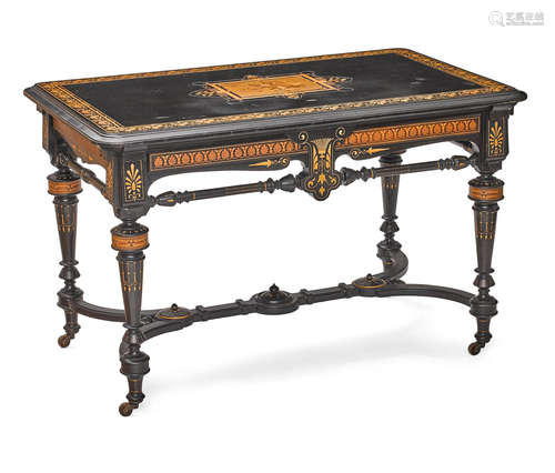 Possibly Herter Brothers Workshop, late 19th century An American Aesthetic Marquetry Inlaid and Ebonized Center Table