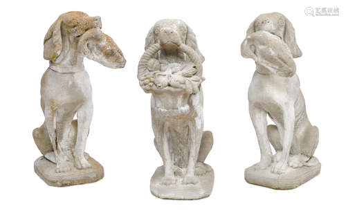 Three cast stone figures of retrievers