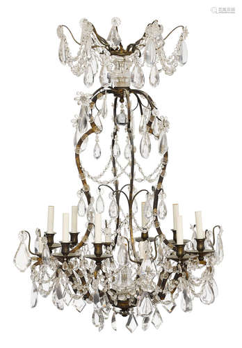 19th century A Louis XV STYle Metal and Glass Ten LIght Chandelier