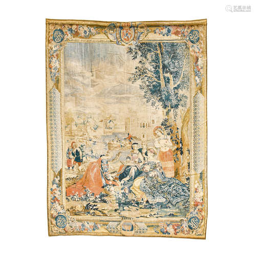 A Flemish Renaissance Style Printed and Painted Tapestry Panel