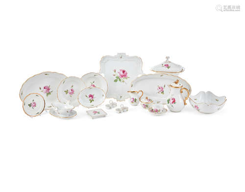 An Extensive Assembled Teichert and Meissen Porcelain Part Dinner Service in the Pink Rose Pattern