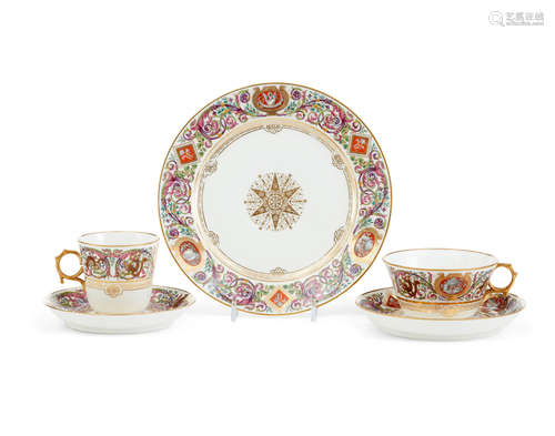 Circa 1844From the  Hunting Service commissioned for Chateau de Fontainebleau A SèVRES PorcelAIN PART DESSERT SERVICE