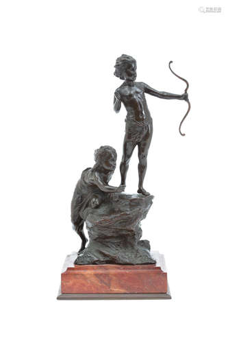 Fourth quarter 19th century A Polish Patinated Bronze Figure of a Boy Archer and Young Girl