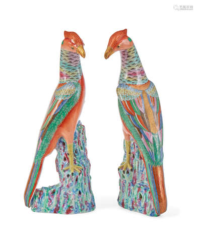 A pair of Samson Style Famille Rose Porcelain Large Chinese Pheasants