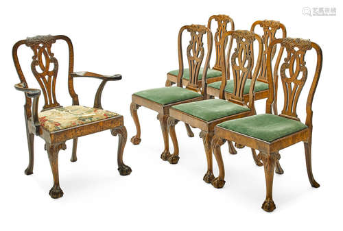 Second quarter 18th century Set of Six George I/II Carved Walnut Dining Chairs