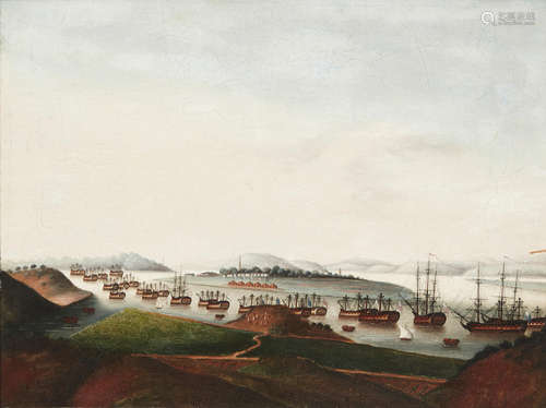 Whampoa, East Indiamen at anchor  17 1/2 x 23in (44.5 x 58.5cm) Anglo-Chinese School(19th Century)