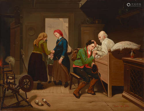 The visit 22 x 28 1/2in (55.9 x 72.4cm) Eduard Török(Hungarian, 1836-1892)