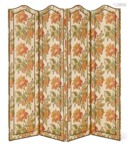 Contemporary A Fabric Upholstered Three Panel Floor Screen