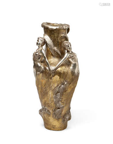 An Art Nouveau style silvered and gilt bronze figural vase