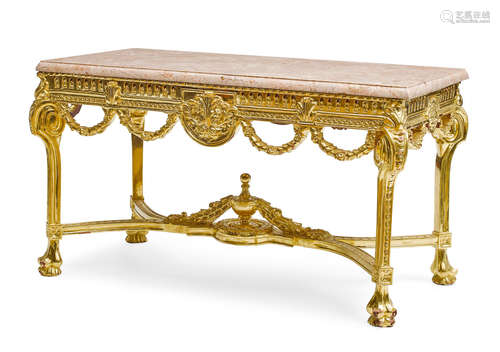 20th century A Louis XVI Style Marble Top Giltwood Console Table