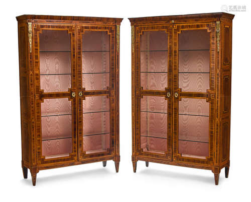 Late 18th century A pair of Louis XVI style Gilt Bronze Mounted Inlaid Mahogany Bibliotheques