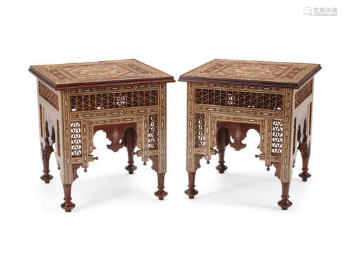 A Pair of Levantine Inlaid Hardwood Side Tables