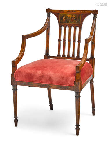 Late 19th century A George III style paint decorated armchair